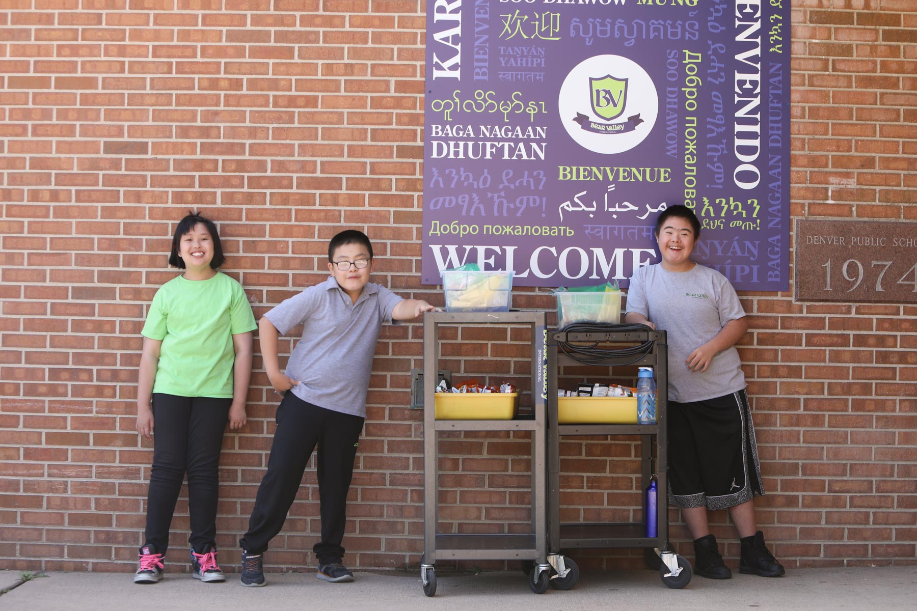 Students outside building