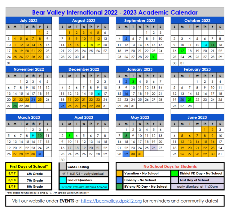 Bear Valley International School » 2022-2023 Calendar